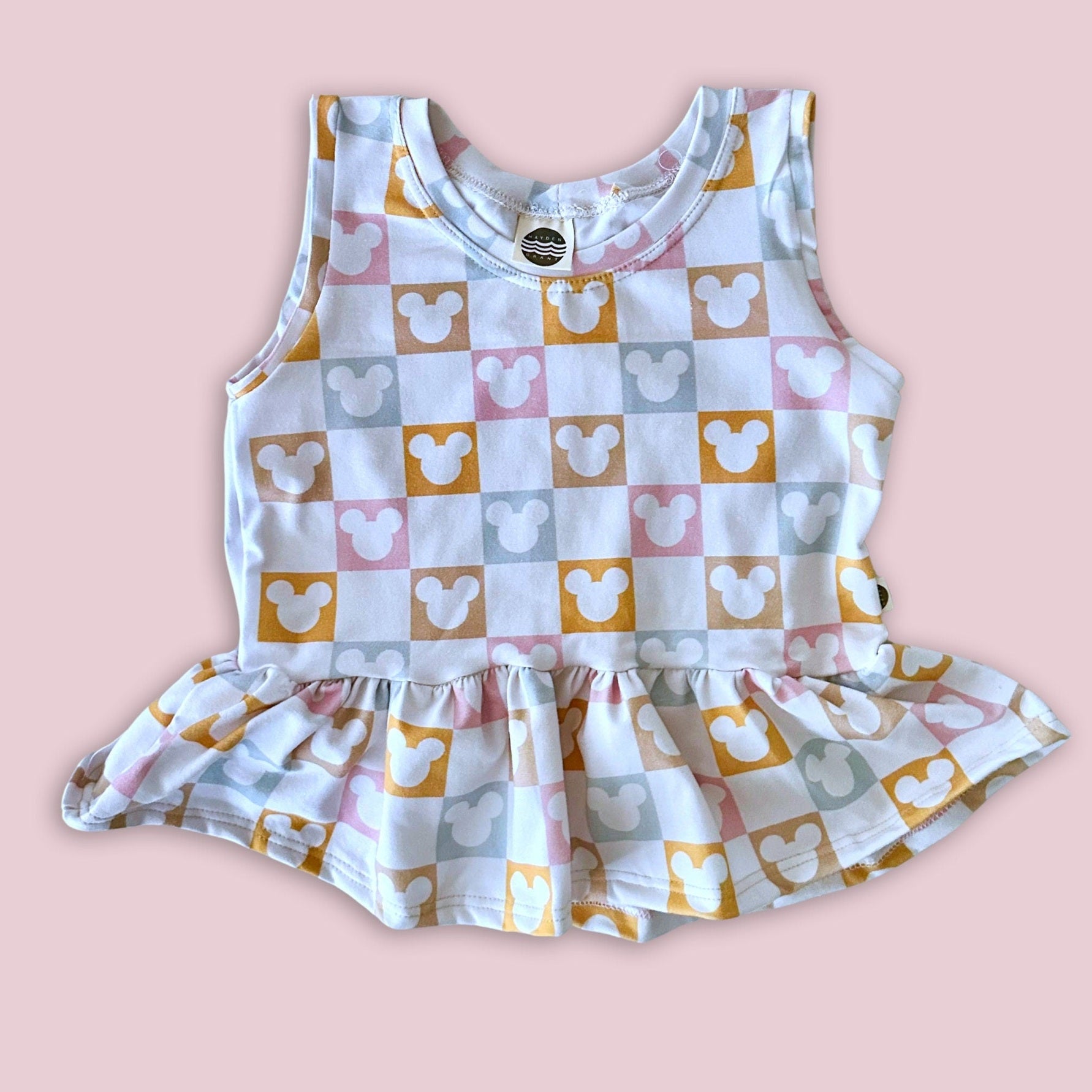 Girls Pastel Checkered Mickey Tank, Kids Baby Mickey Friends Tee, Disney Vacation Tee for Kids, Disney Trip T-shirt, Girls Disney Shirt
