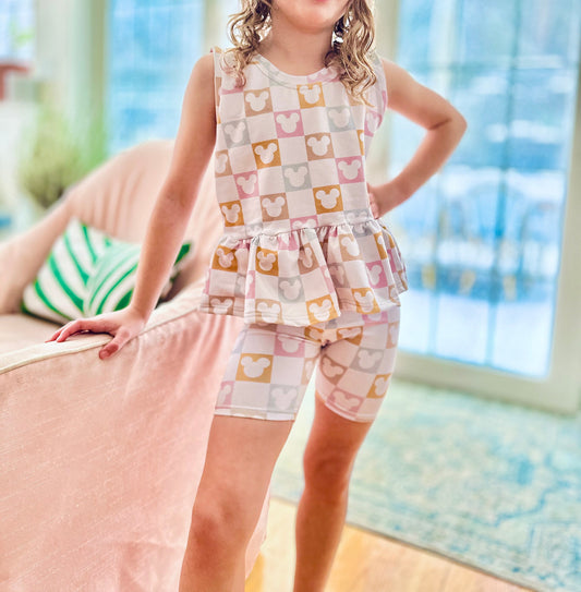 Girls Pastel Checkered Mickey Tank, Kids Baby Mickey Friends Tee, Disney Vacation Tee for Kids, Disney Trip T-shirt, Girls Disney Shirt