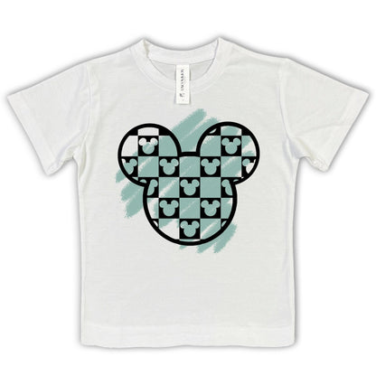 Monochrome Mickey Checkered Kids Tee, Disney Set, Disney Vacation Tee for kids, toddler & baby Disney Outfit, Boys Disney Set Outfit