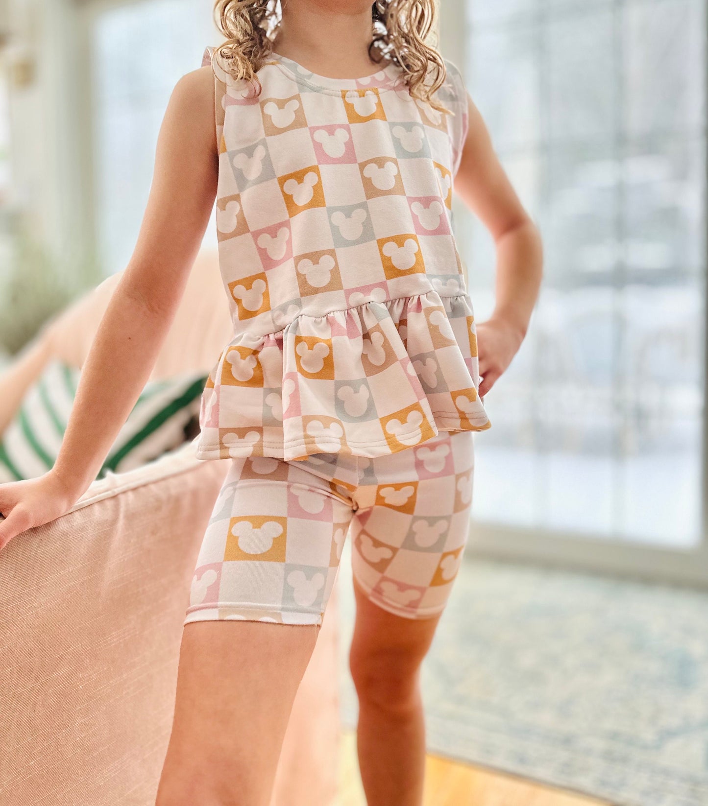 Girls Pastel Checkered Mickey Tank, Kids Baby Mickey Friends Tee, Disney Vacation Tee for Kids, Disney Trip T-shirt, Girls Disney Shirt
