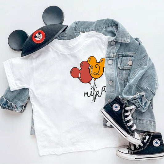 Girls Disney Birthday Balloon Custom Tee,Kids Disney Birthday Vacation Tee,Disney Vacation Outfit Set,Custom Disney Birthday Set Bike Shorts