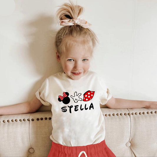 Disney Minnie Tee Outfit, Custom Minnie Shirt, Girls Disney Shirt, kids Disney set, Minnie Custom Name T Shirt Girls Disney Birthday Shirt