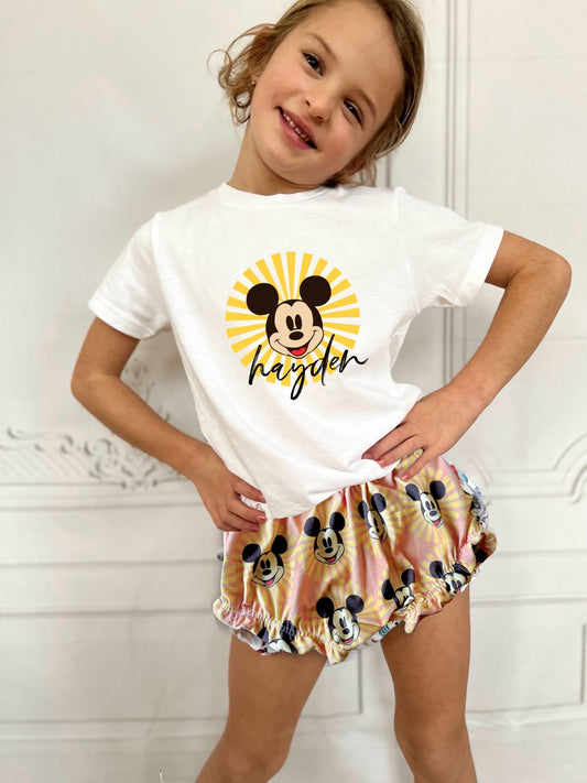 Retro Mickey Sun T Shirt Set, Disneyland Outfit Disney World Outfit Set, Disney Vacation Tee kids baby Disney Outfit, Girls Disney Outfit