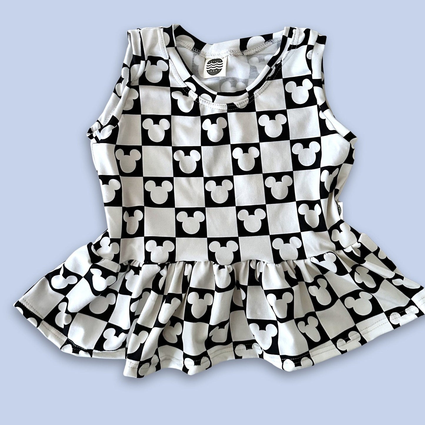 Girls Checkered Monochrome Mickey Tank, Kids Baby Mickey Friends Tee, Disney Vacation Tee for Kids, Disney Trip T-shirt, Girls Disney Shirt